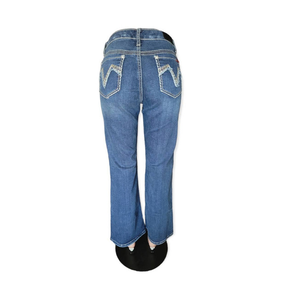 Seven7 Mid Rise Bootcut Flare Rhinestone Pocket Medium Wash Jeans Size 32 - Picture 6 of 12